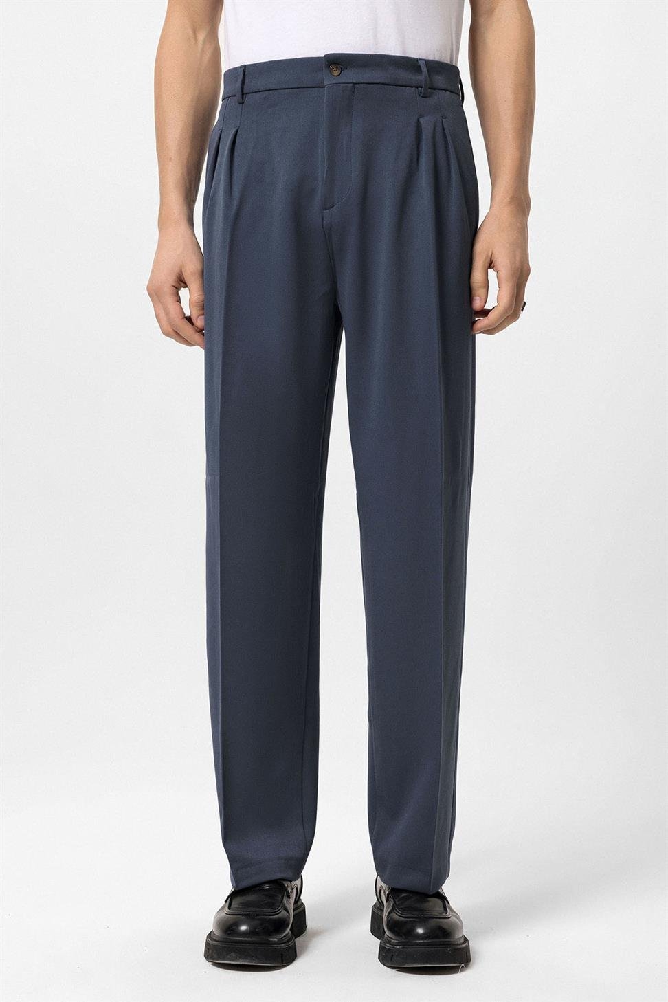 Antioch Lacivert Yüksek Bel Pileli Rahat Kalıp Erkek Pantolon