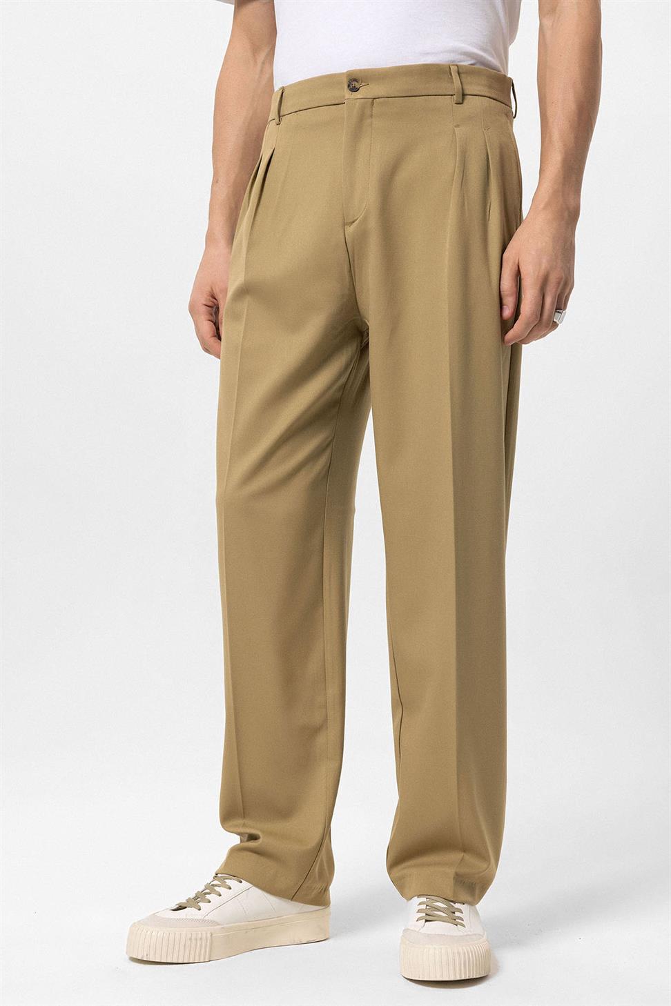 Antioch Açık Vizon Yüksek Bel Pileli Rahat Kalıp Erkek Pantolon