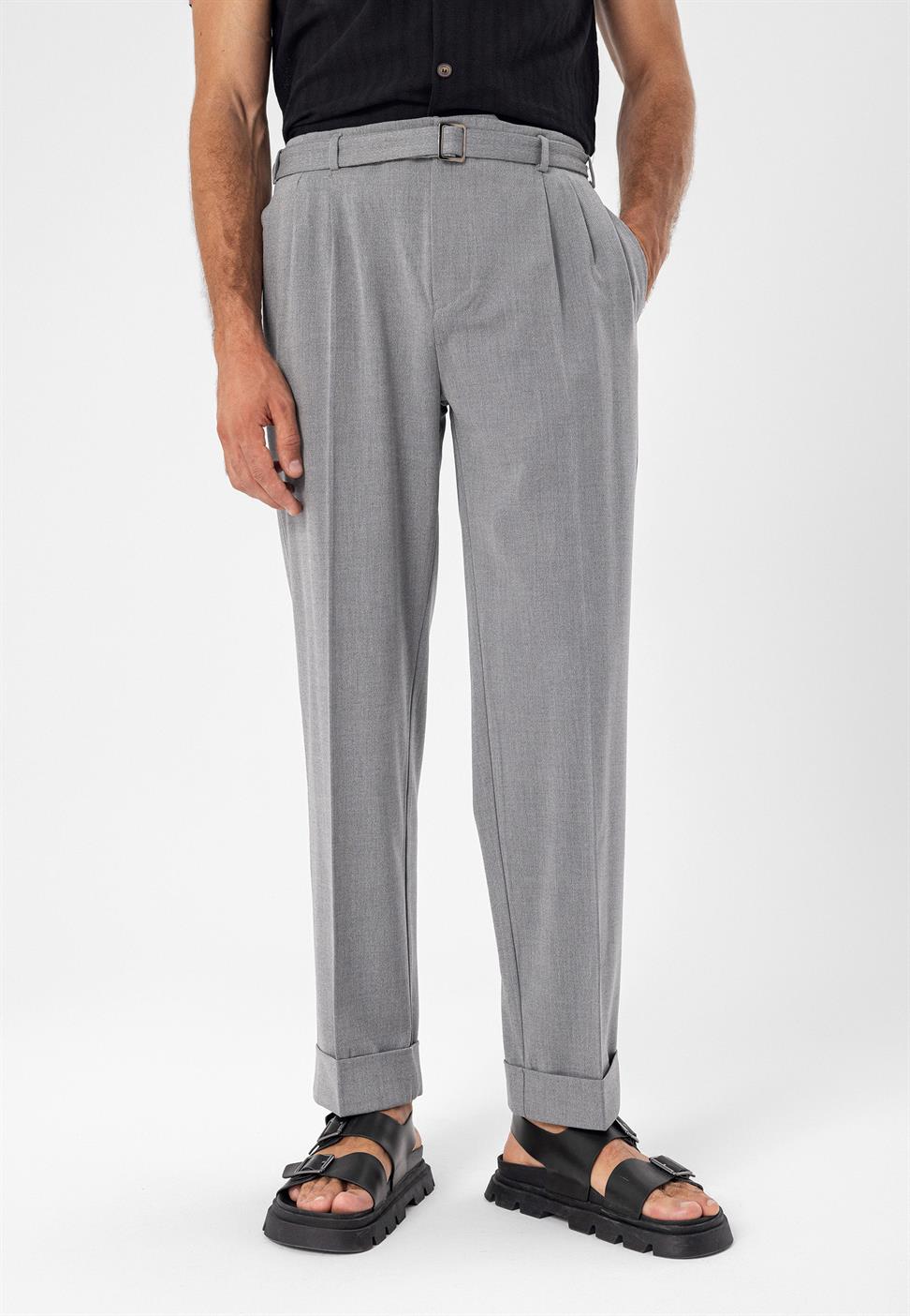 ارتفاع الخصر مطوي بنطال كاجوال مناسب للرجال