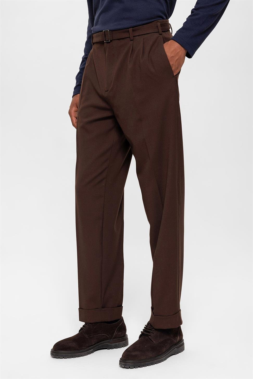 ارتفاع الخصر مطوي بنطال كاجوال مناسب للرجال