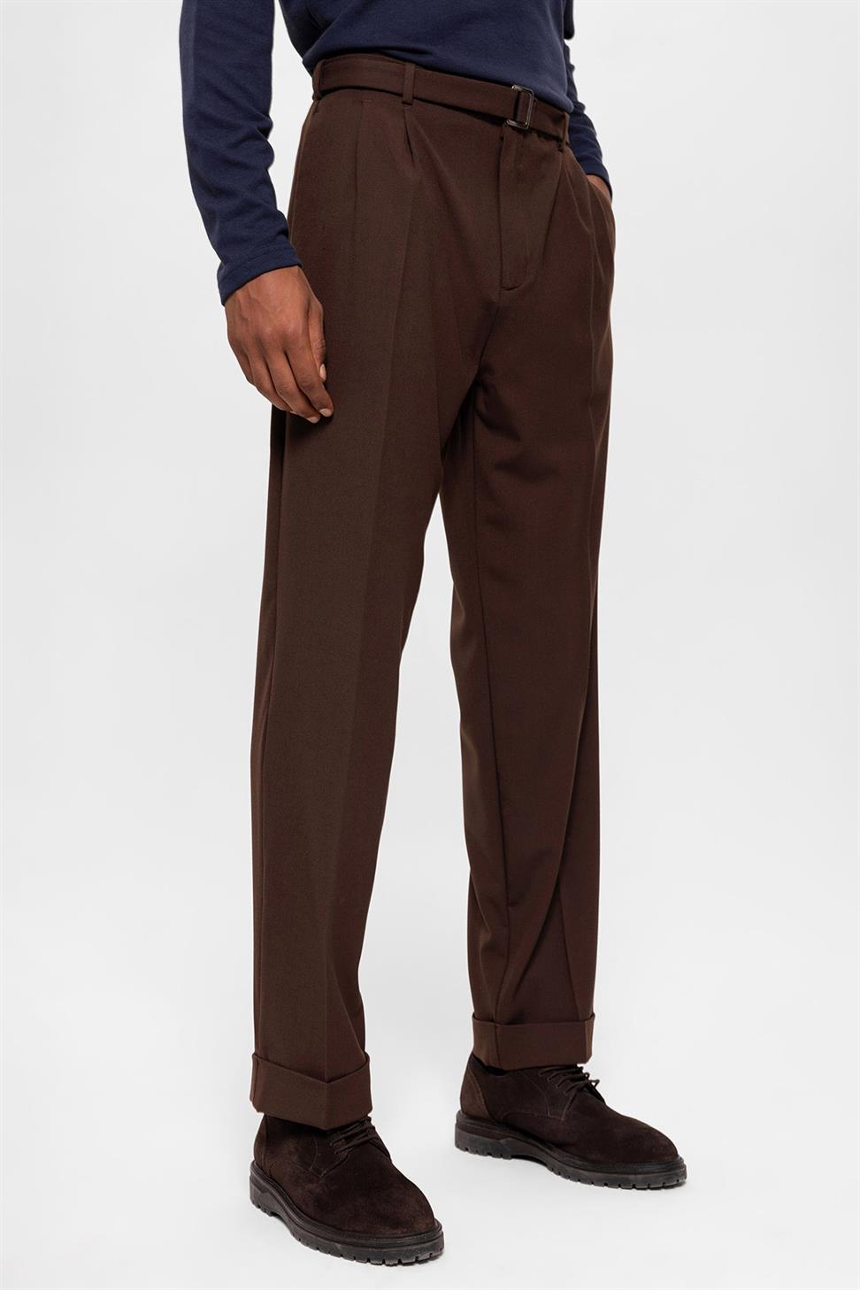 ارتفاع الخصر مطوي بنطال كاجوال مناسب للرجال