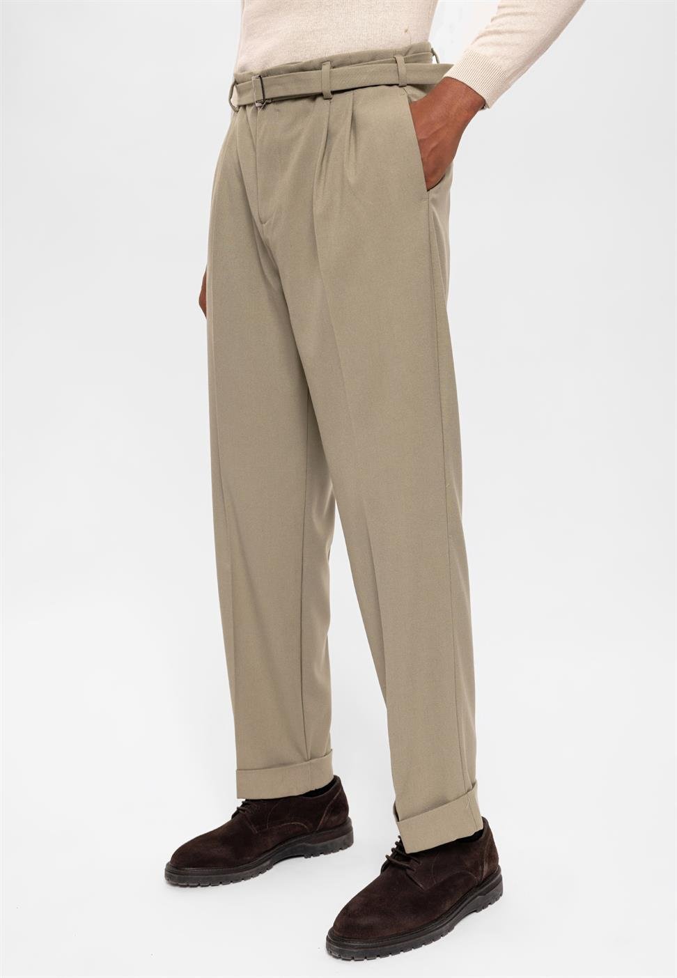 ارتفاع الخصر مطوي بنطال كاجوال مناسب للرجال