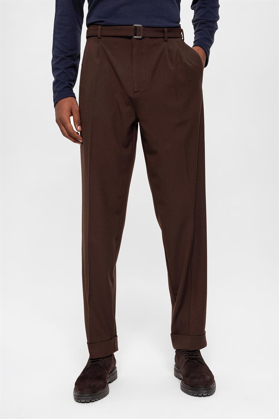 ارتفاع الخصر مطوي بنطال كاجوال مناسب للرجال