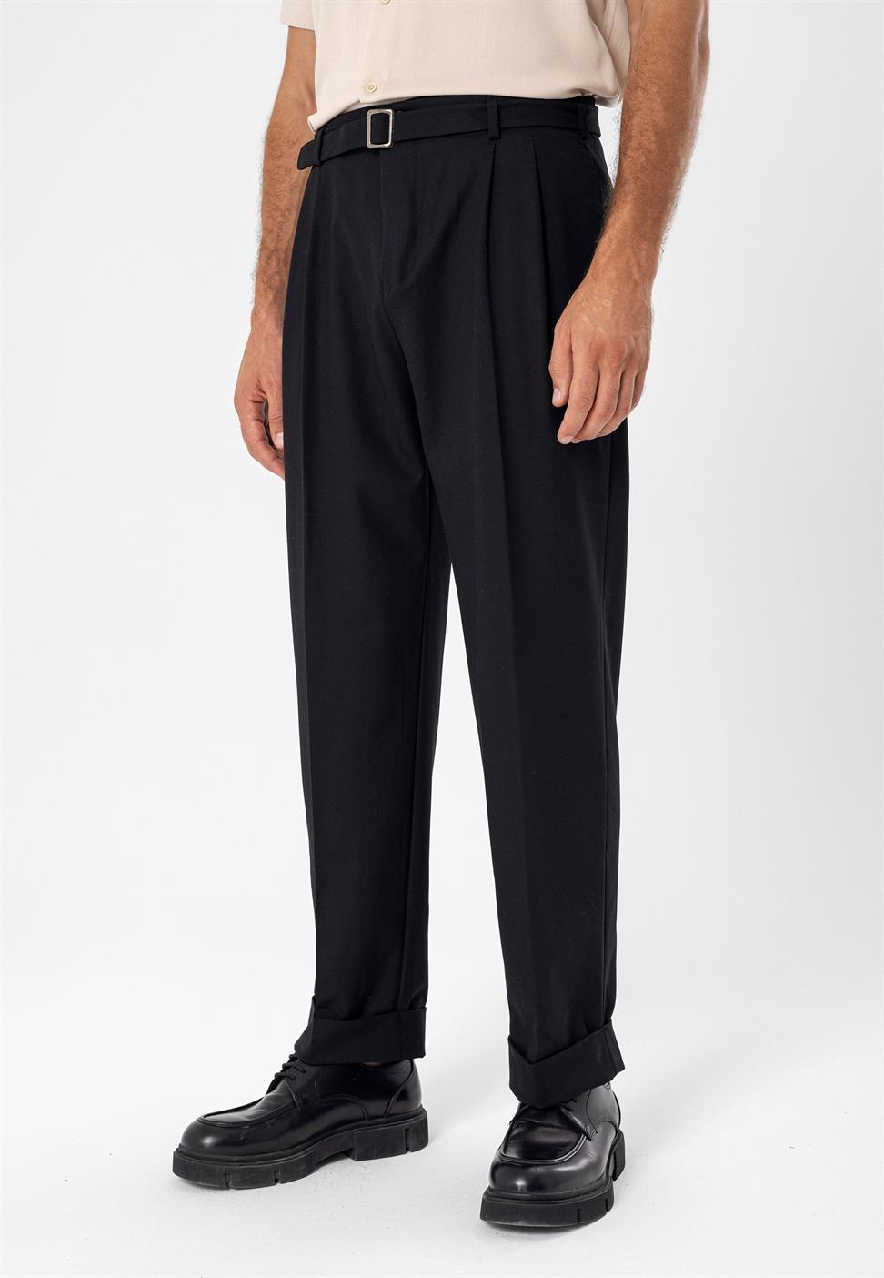 ارتفاع الخصر مطوي بنطال كاجوال مناسب للرجال