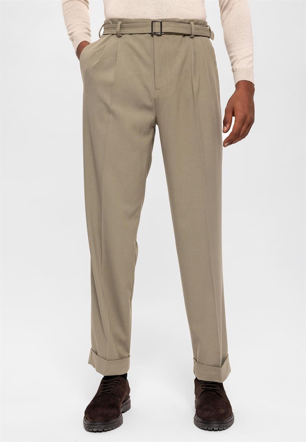 ارتفاع الخصر مطوي بنطال كاجوال مناسب للرجال