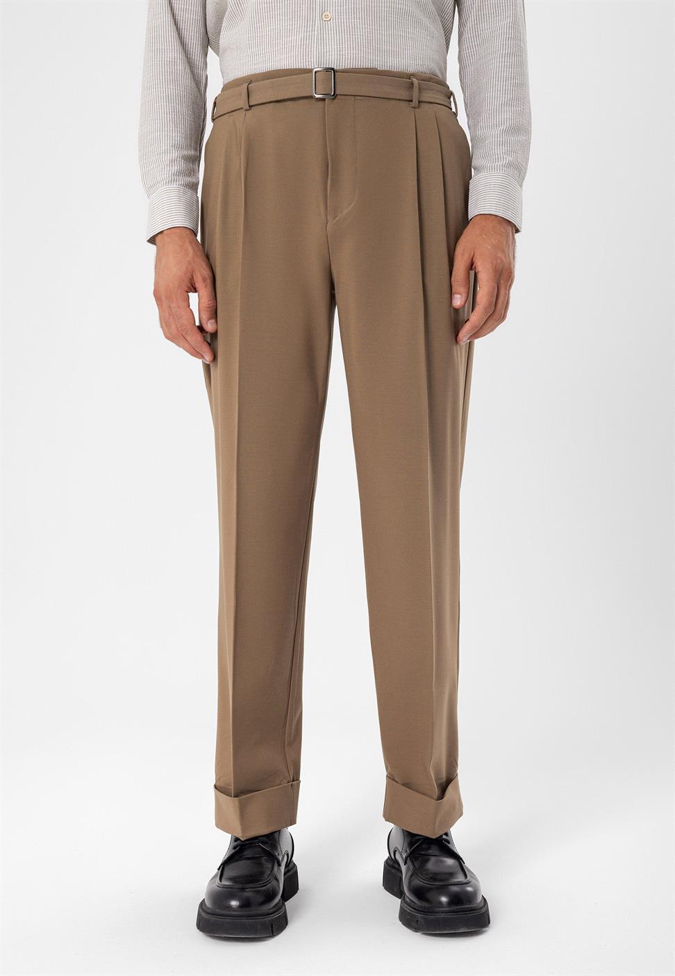 ارتفاع الخصر مطوي بنطال كاجوال مناسب للرجال