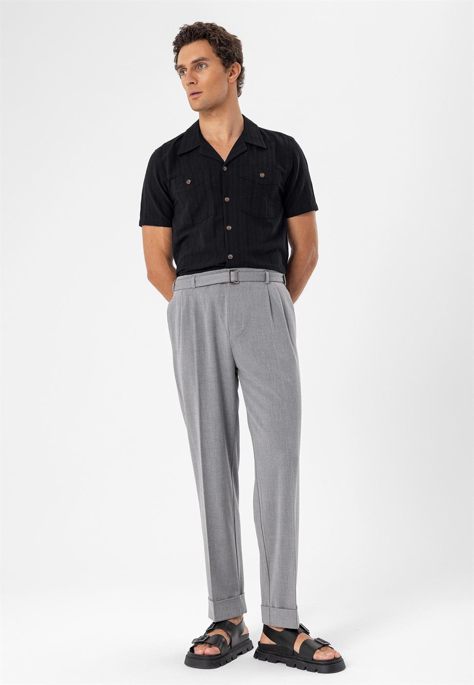 ارتفاع الخصر مطوي بنطال كاجوال مناسب للرجال