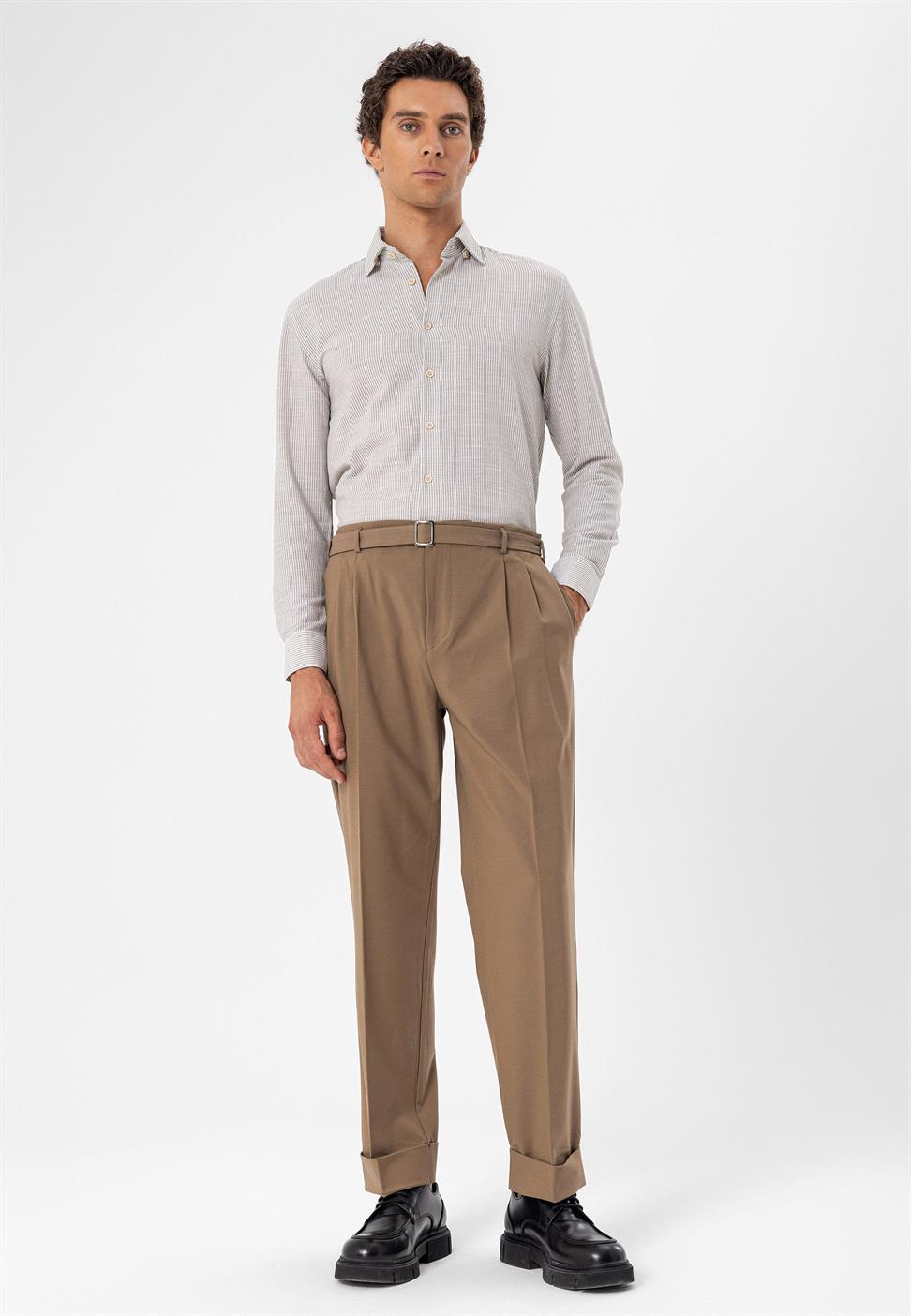 ارتفاع الخصر مطوي بنطال كاجوال مناسب للرجال