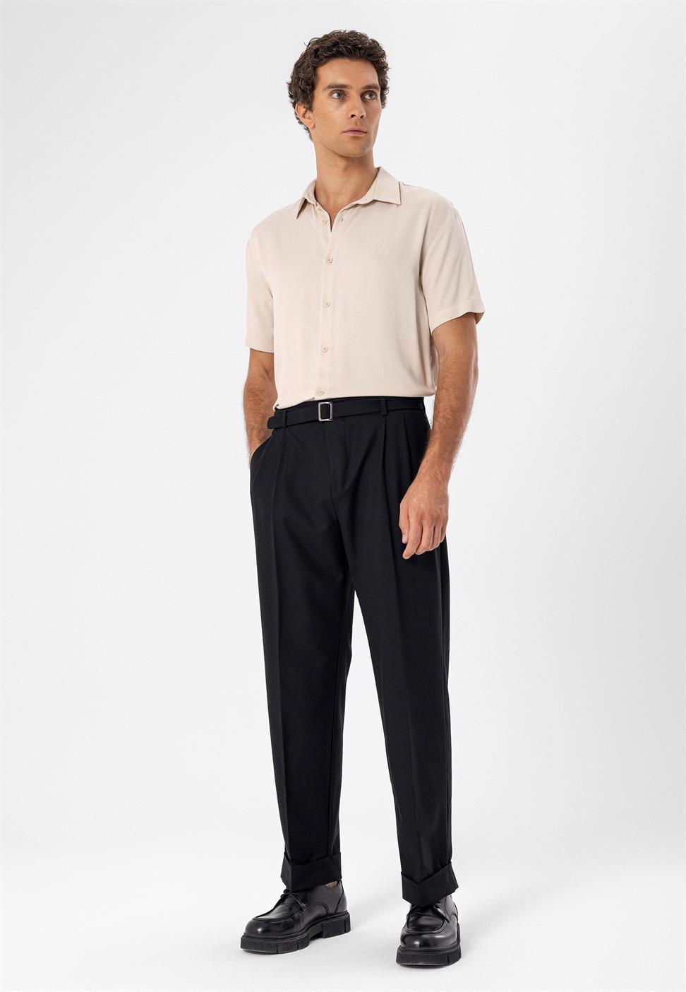 ارتفاع الخصر مطوي بنطال كاجوال مناسب للرجال