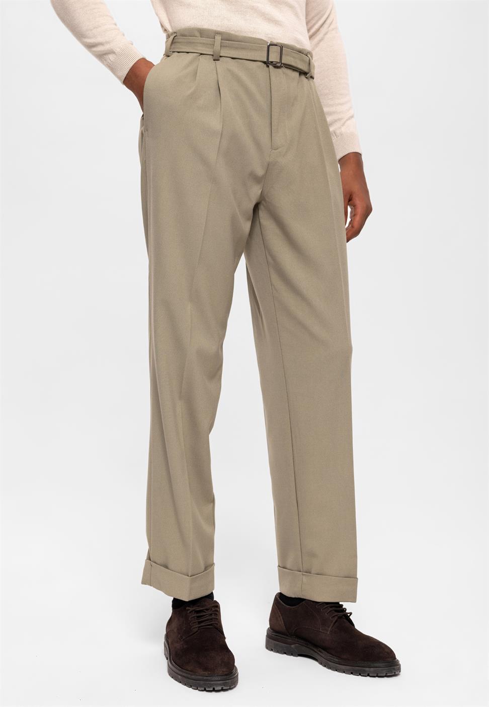 ارتفاع الخصر مطوي بنطال كاجوال مناسب للرجال