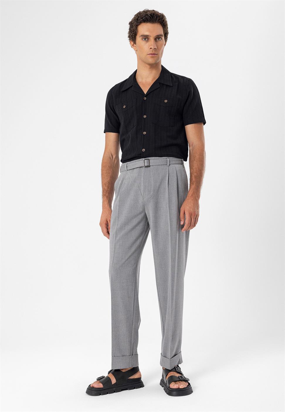 ارتفاع الخصر مطوي بنطال كاجوال مناسب للرجال