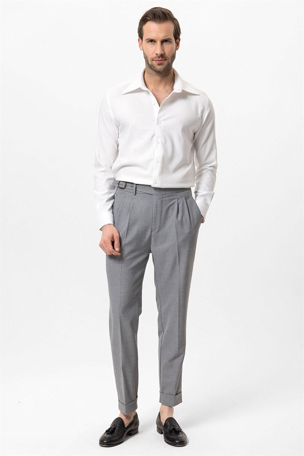 ارتفاع الخصر مشبك مطوي سراويل مفصلة للرجال