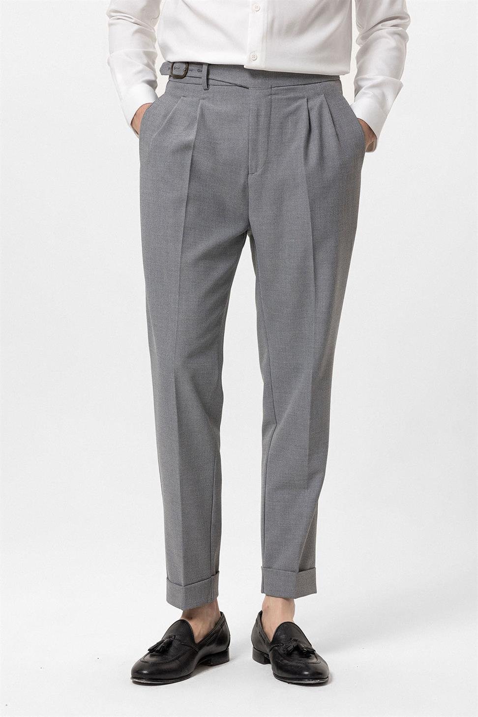 ارتفاع الخصر مشبك مطوي سراويل مفصلة للرجال