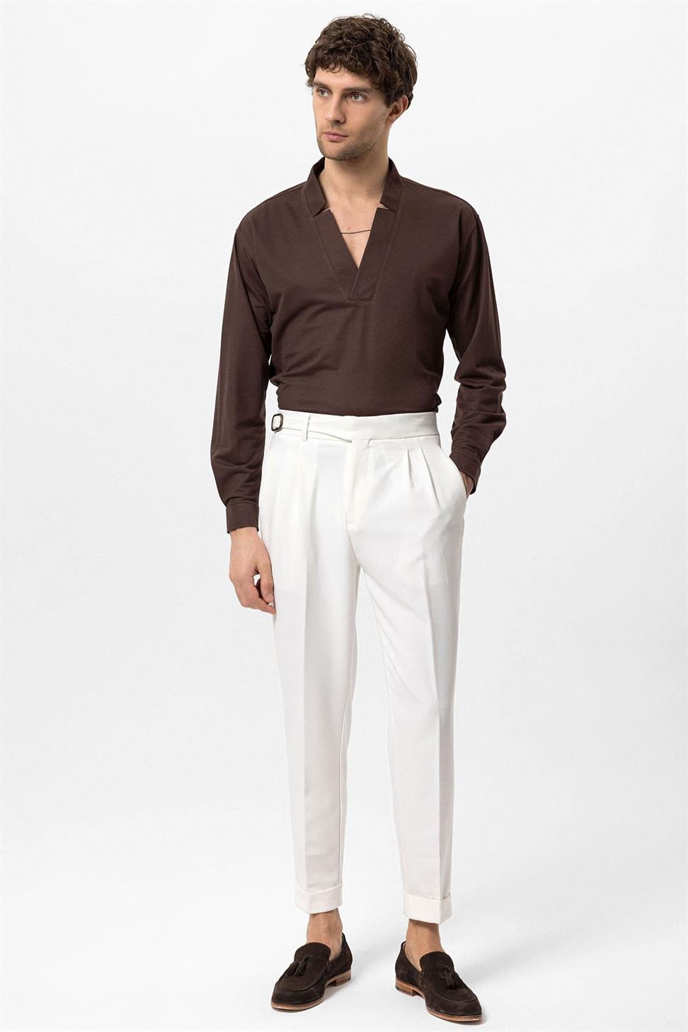 ارتفاع الخصر مشبك مطوي سراويل مفصلة للرجال