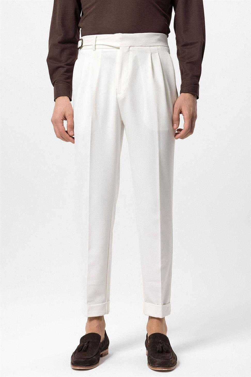 ارتفاع الخصر مشبك مطوي سراويل مفصلة للرجال