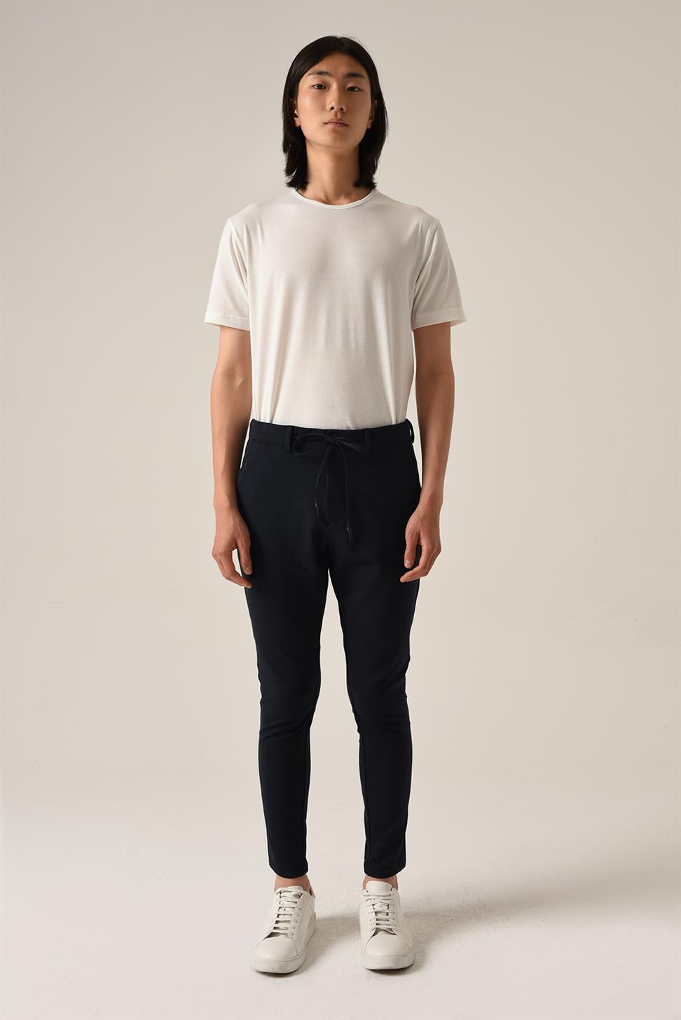 بنطلون خصر عالي الخصر برباط