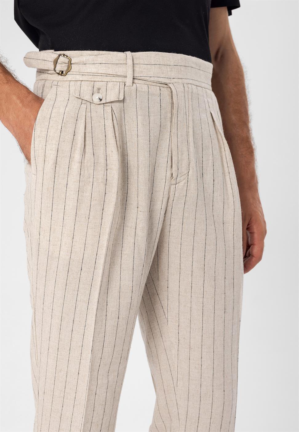 ارتفاع الخصر مشبك التفاصيل بنطلون مخطط للرجال