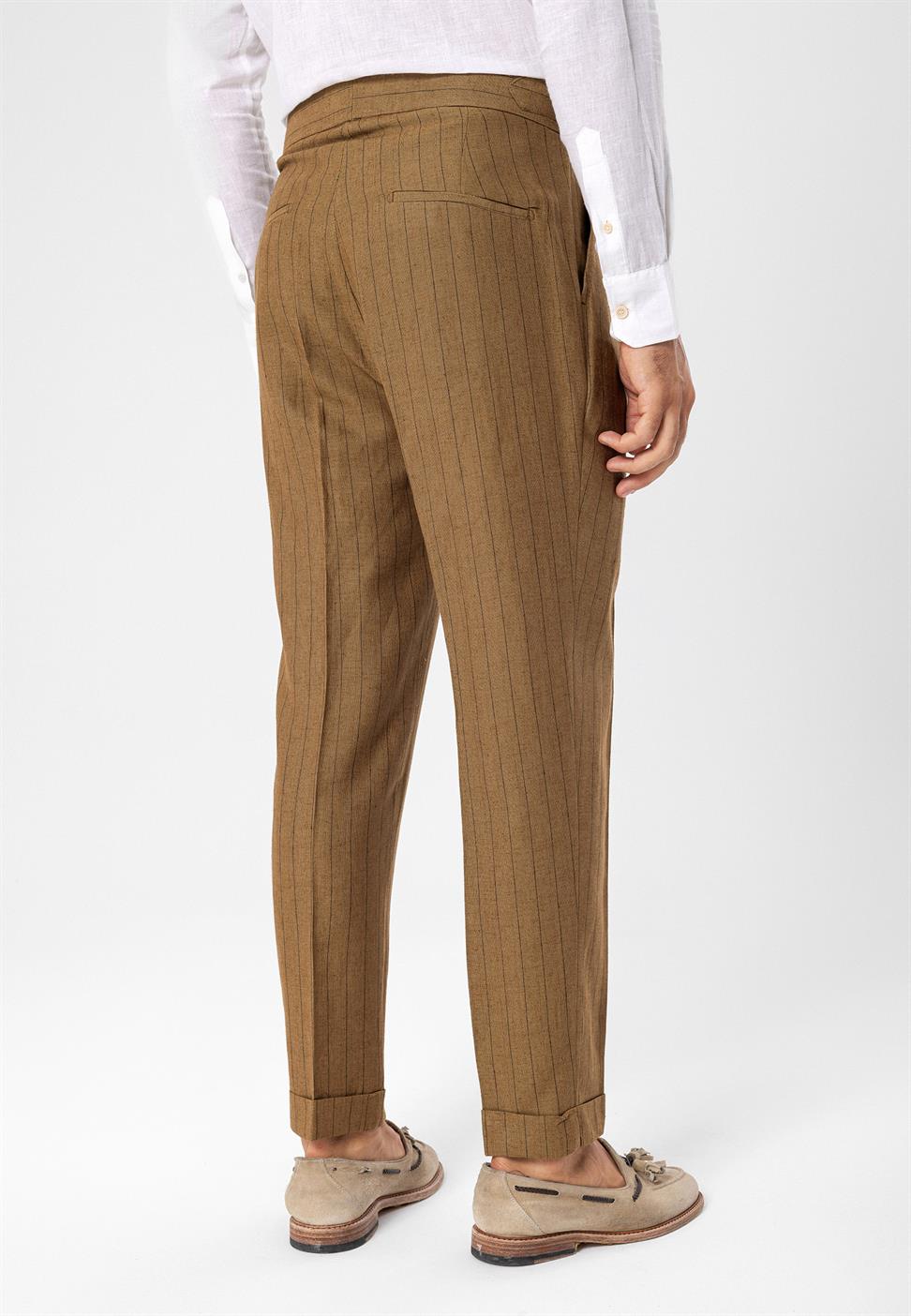 ارتفاع الخصر مشبك التفاصيل بنطلون مخطط للرجال