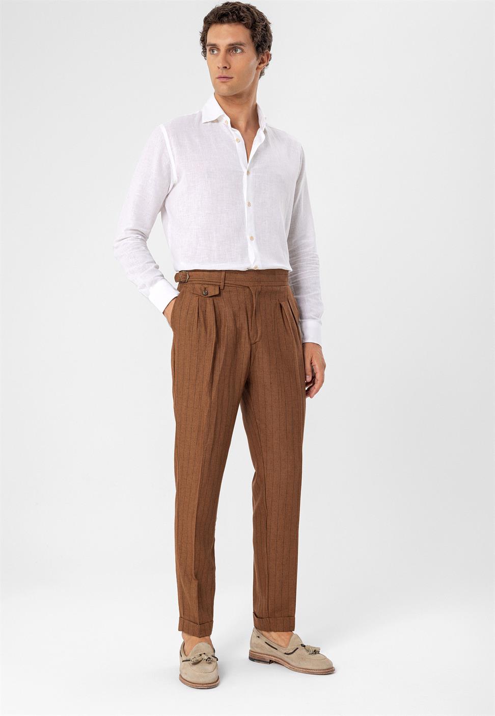 ارتفاع الخصر مشبك التفاصيل بنطلون مخطط للرجال