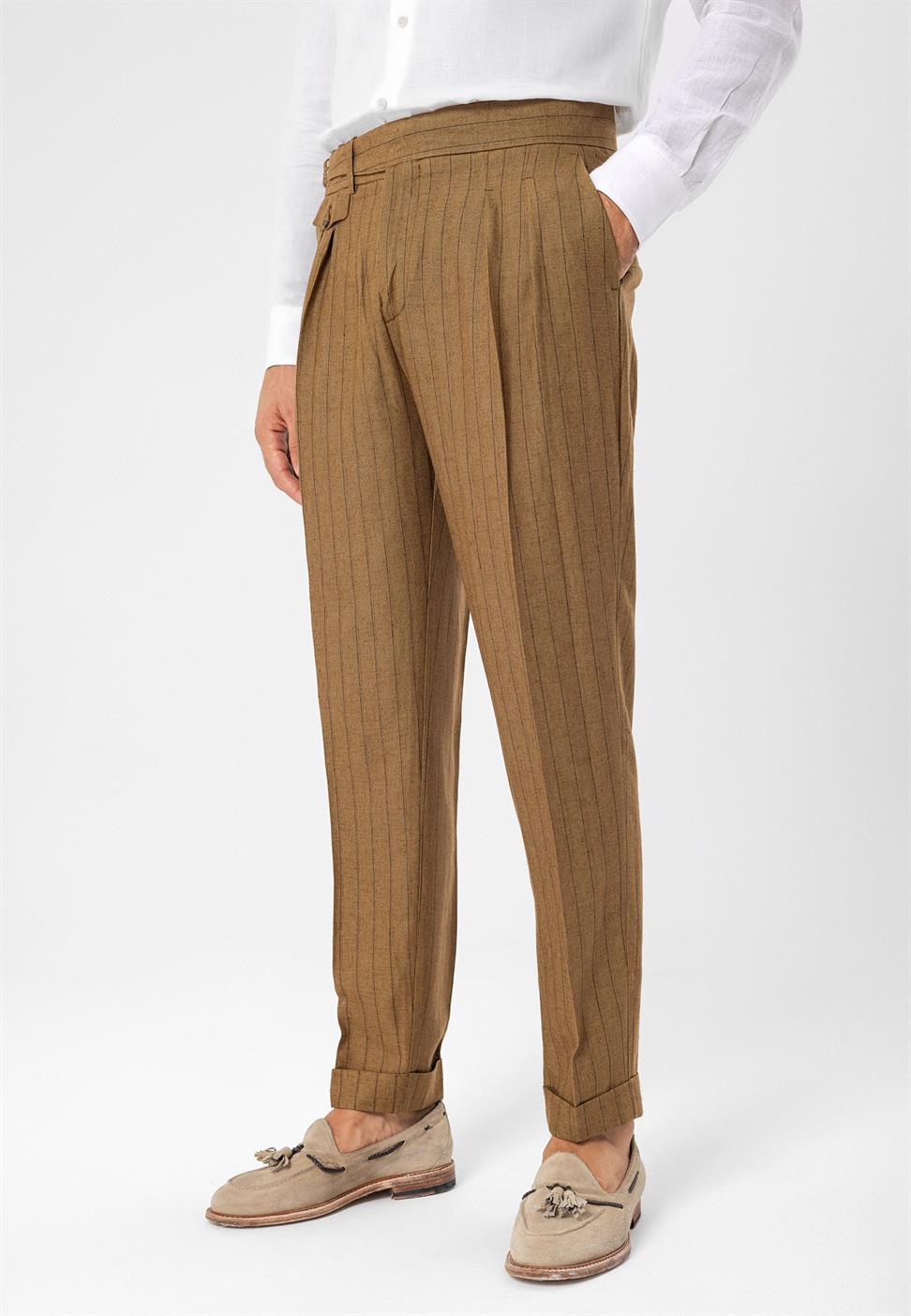 ارتفاع الخصر مشبك التفاصيل بنطلون مخطط للرجال