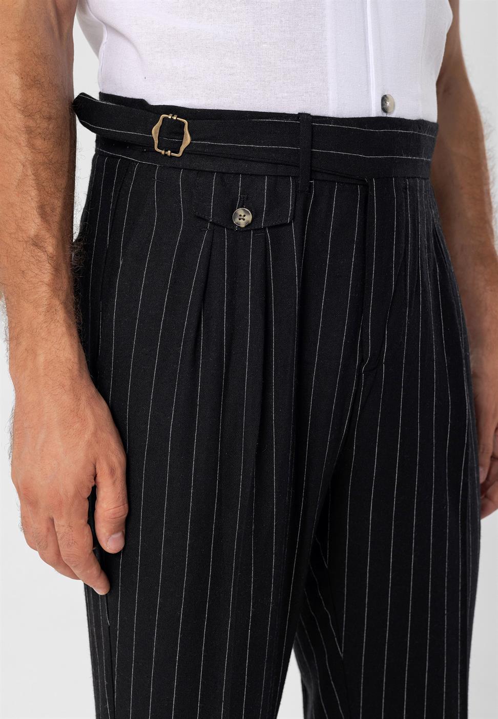 ارتفاع الخصر مشبك التفاصيل بنطلون مخطط للرجال