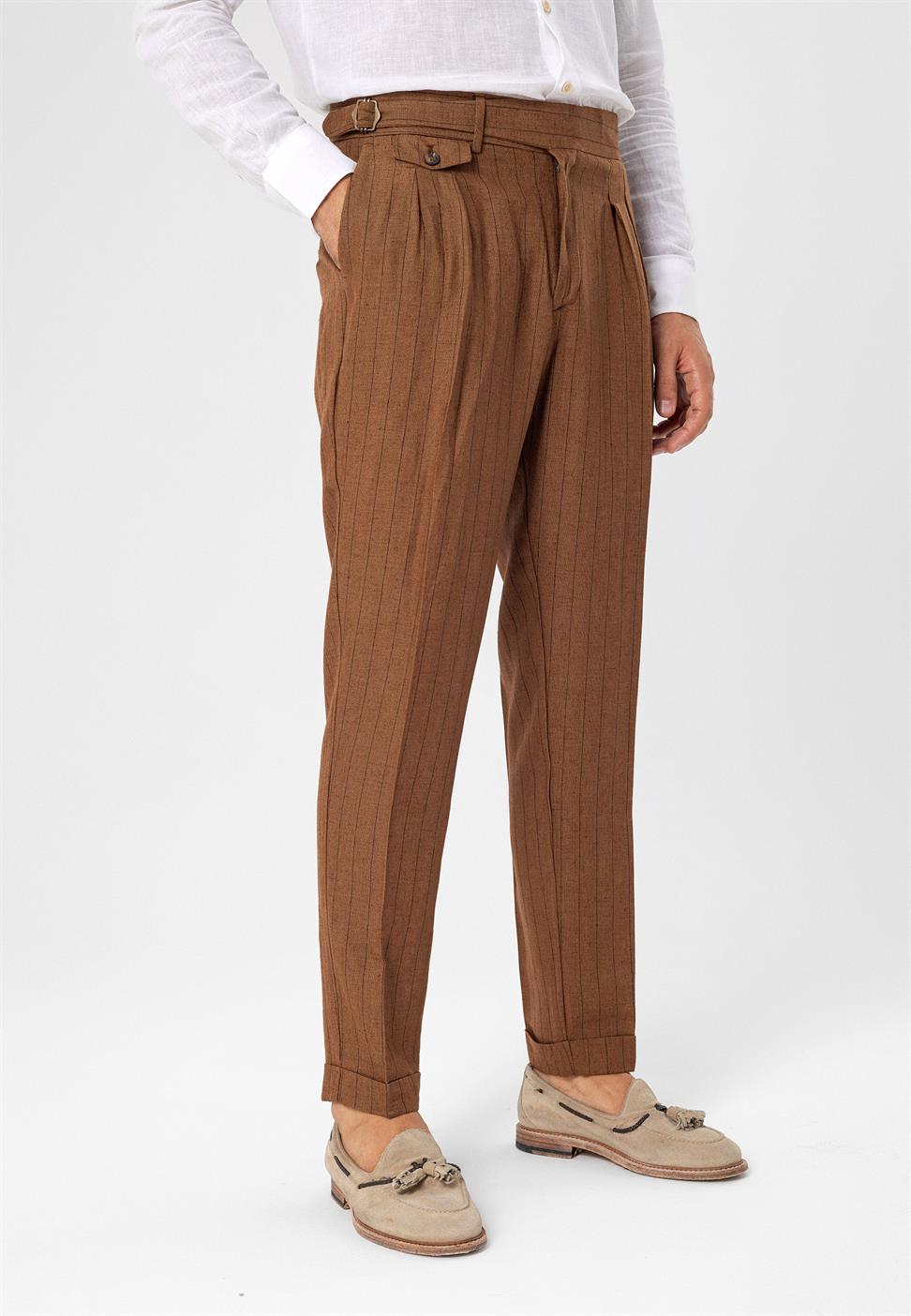 ارتفاع الخصر مشبك التفاصيل بنطلون مخطط للرجال