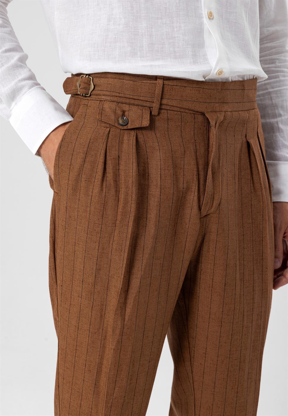 ارتفاع الخصر مشبك التفاصيل بنطلون مخطط للرجال