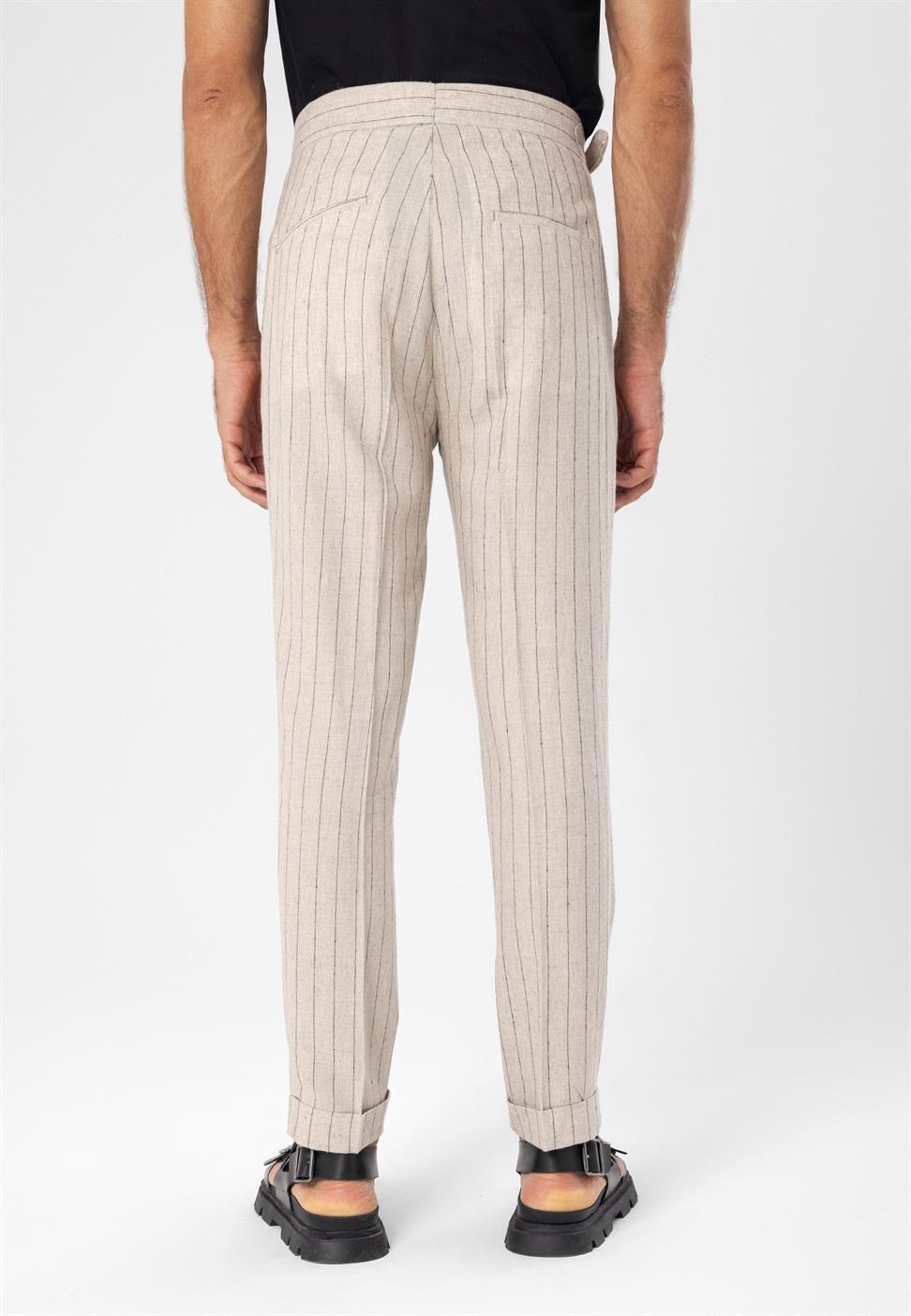 ارتفاع الخصر مشبك التفاصيل بنطلون مخطط للرجال