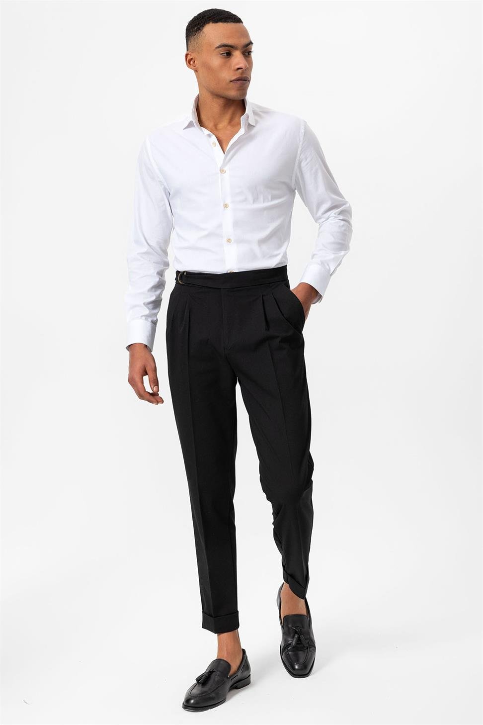 ارتفاع الخصر مشبك إغلاق سراويل الرجال مطوي