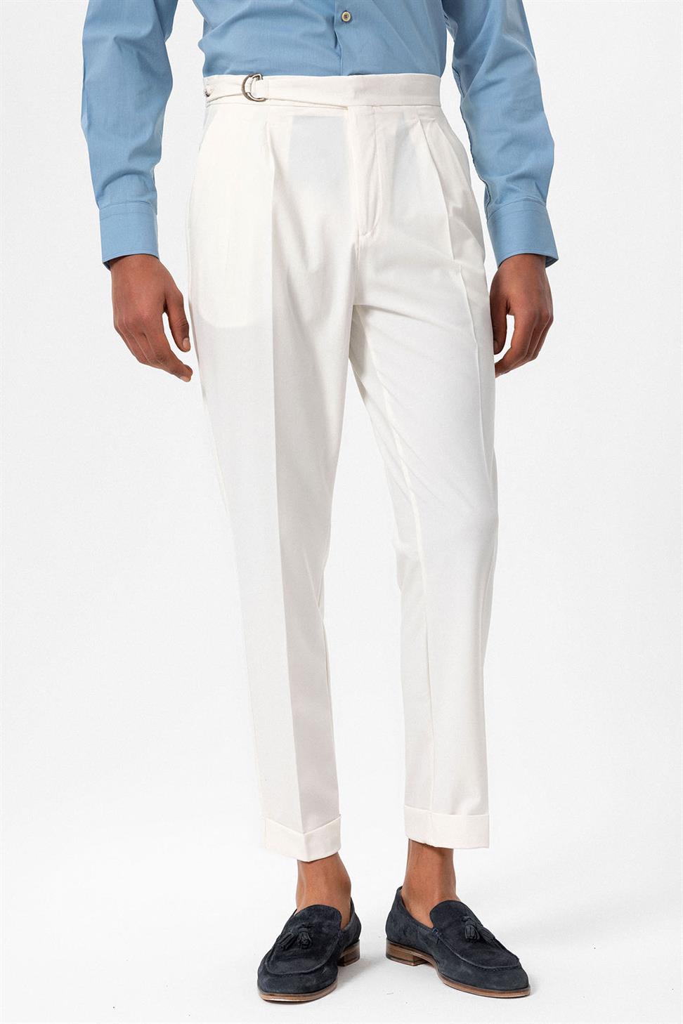 ارتفاع الخصر مشبك إغلاق سراويل الرجال مطوي