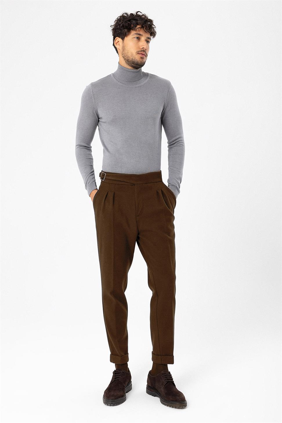 ارتفاع الخصر مشبك الحزام السراويل الكاش مطوي