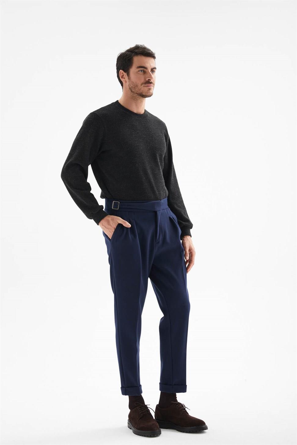 ارتفاع الخصر مشبك الحزام السراويل الكاش مطوي