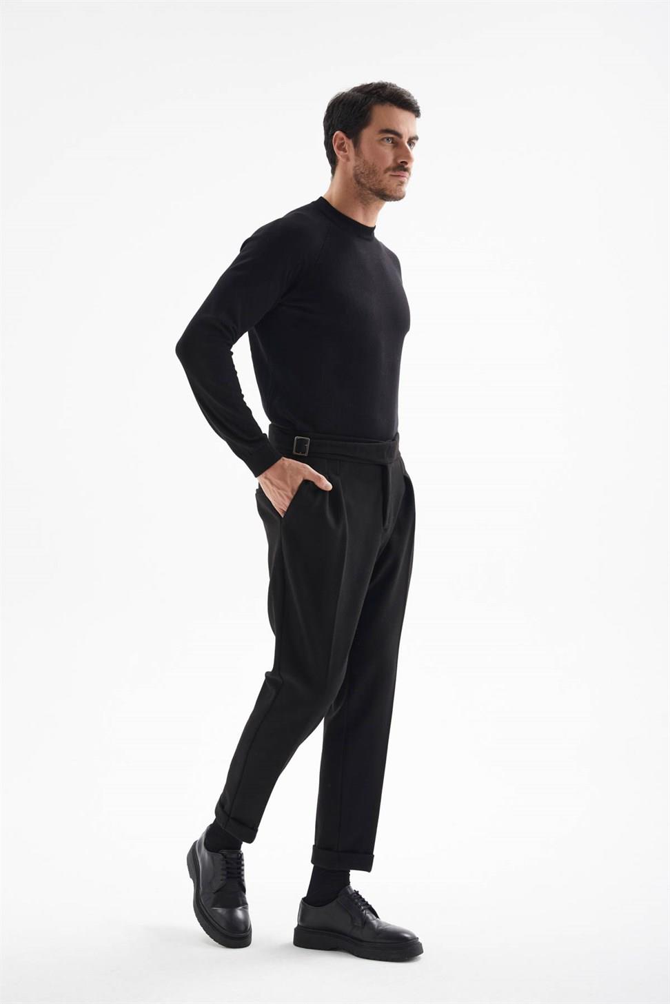 ارتفاع الخصر مشبك الحزام السراويل الكاش مطوي