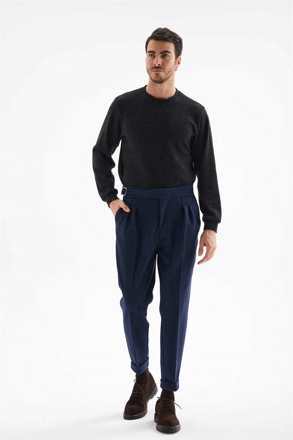 ارتفاع الخصر مشبك الحزام السراويل الكاش مطوي