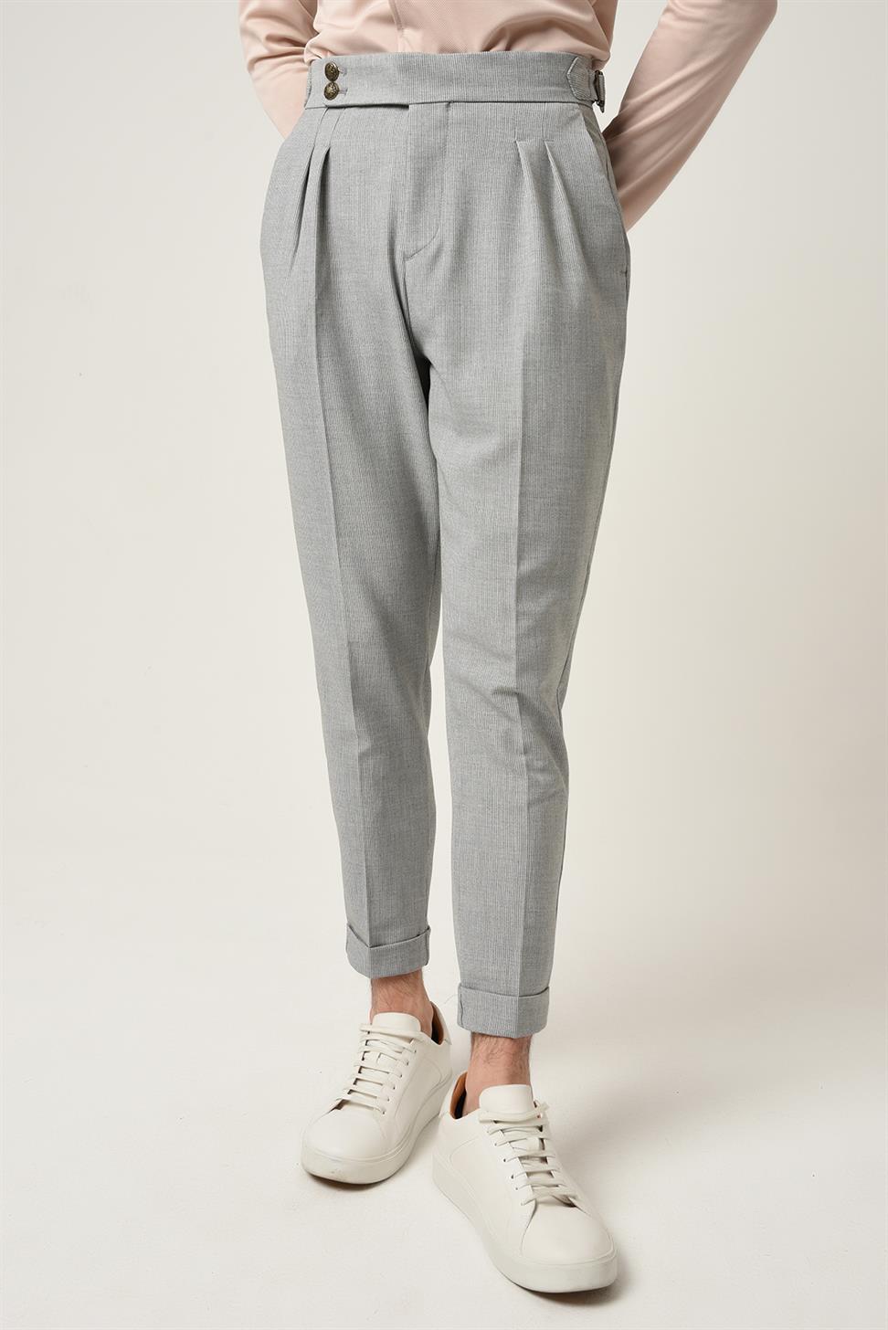 بنطلون قماش مطوي بإبزيم جانبي عالي الخصر