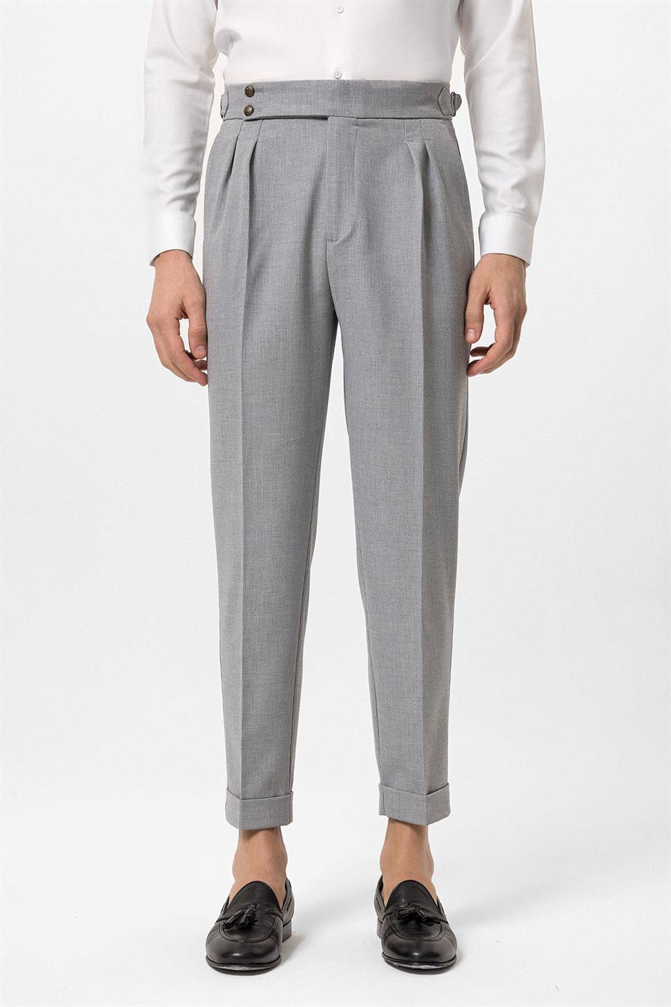 بنطلون قماش مطوي بإبزيم جانبي عالي الخصر