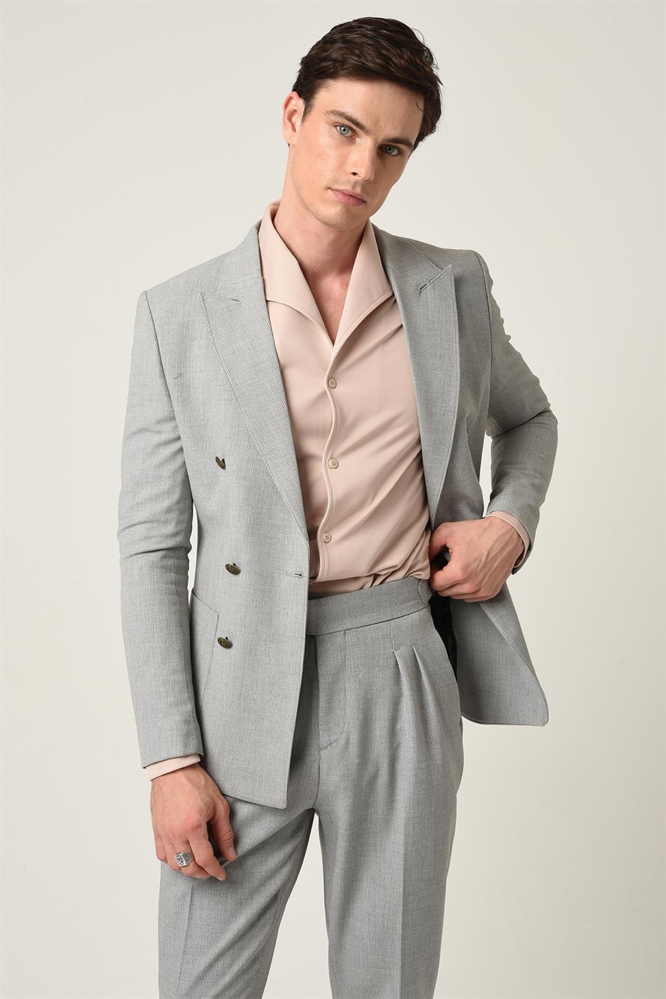 بنطلون قماش مطوي بإبزيم جانبي عالي الخصر