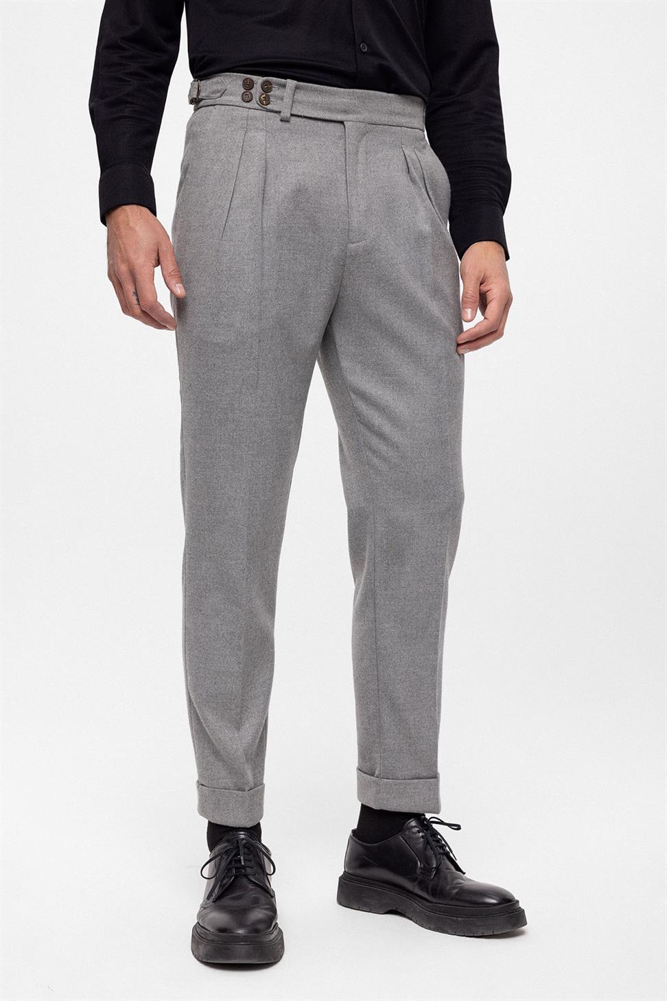 نظرة الصوف عالية الخصر مطوي السراويل الرجالية