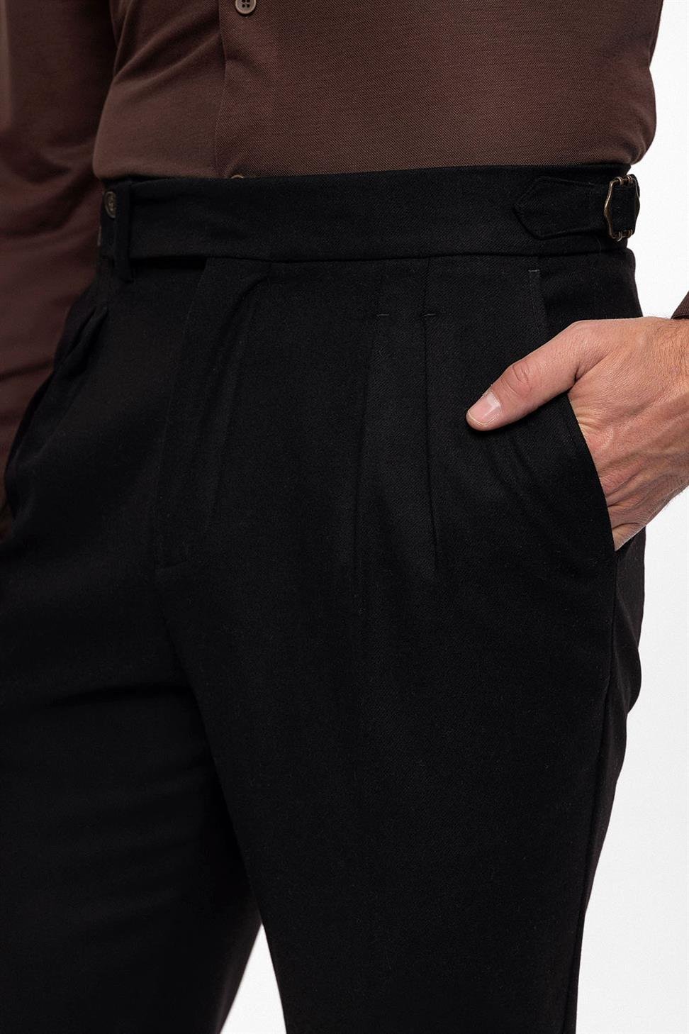 نظرة الصوف عالية الخصر مطوي السراويل الرجالية