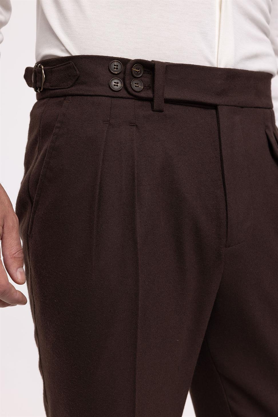 نظرة الصوف عالية الخصر مطوي السراويل الرجالية