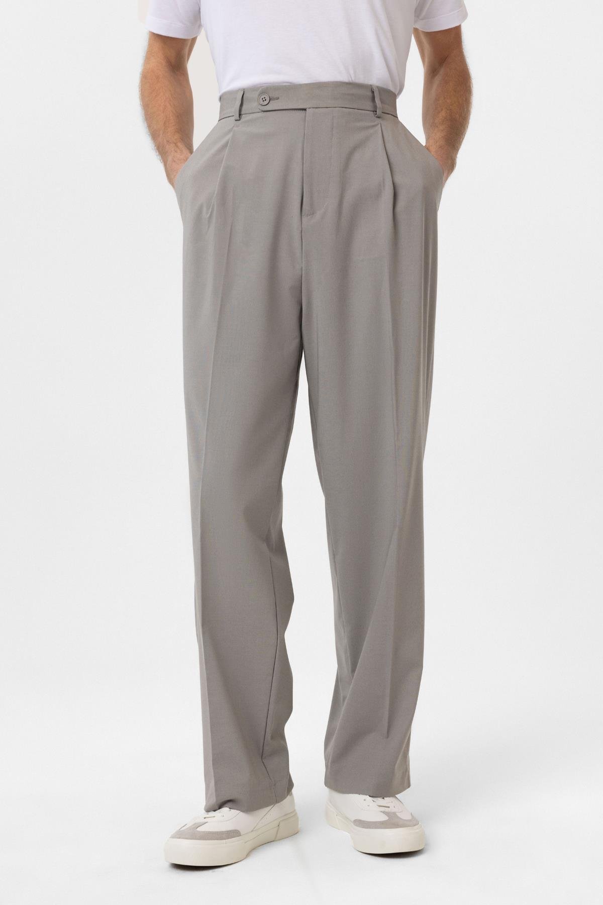 Antioch Açık Gri Baggy Yüksek Bel Erkek Kumaş Pantolon