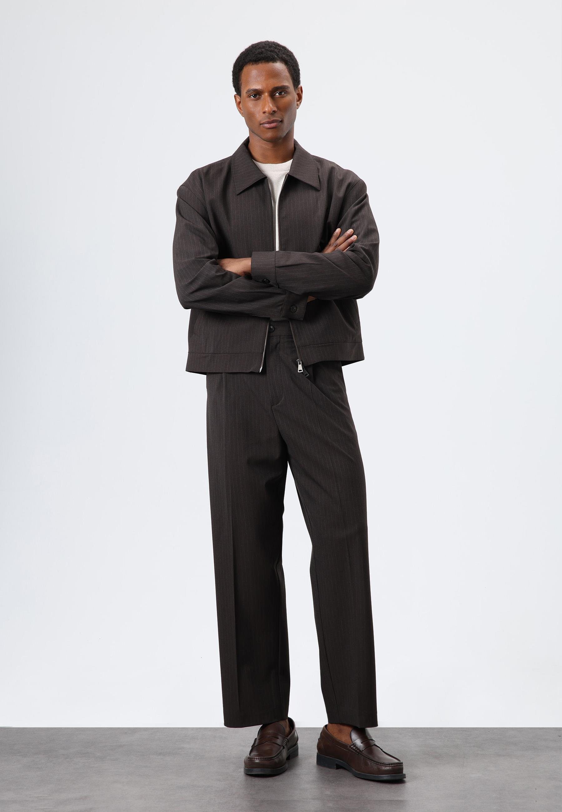 Antioch Açık Kahve Relax Fit Çizgili Erkek Pantolon