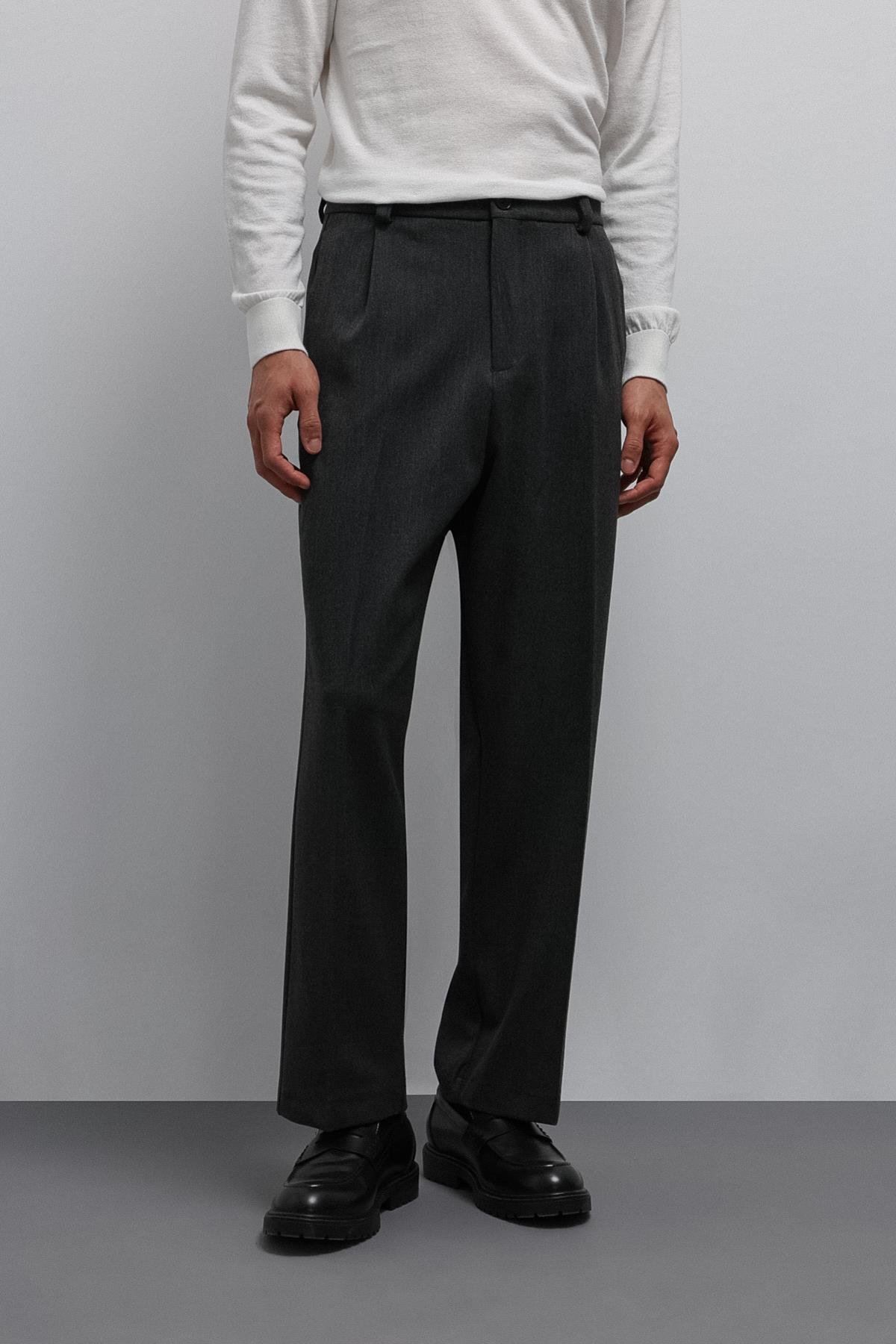 Antioch Antrasit Relax Fit Baggy Pilili Erkek Pantolon