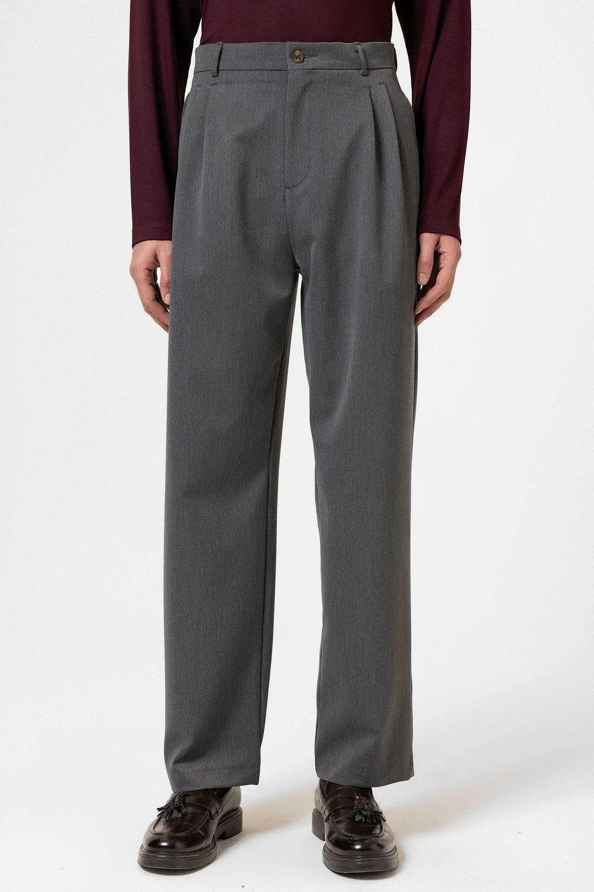 Antioch Antrasit Yüksek Bel Pileli Rahat Kalıp Erkek Pantolon