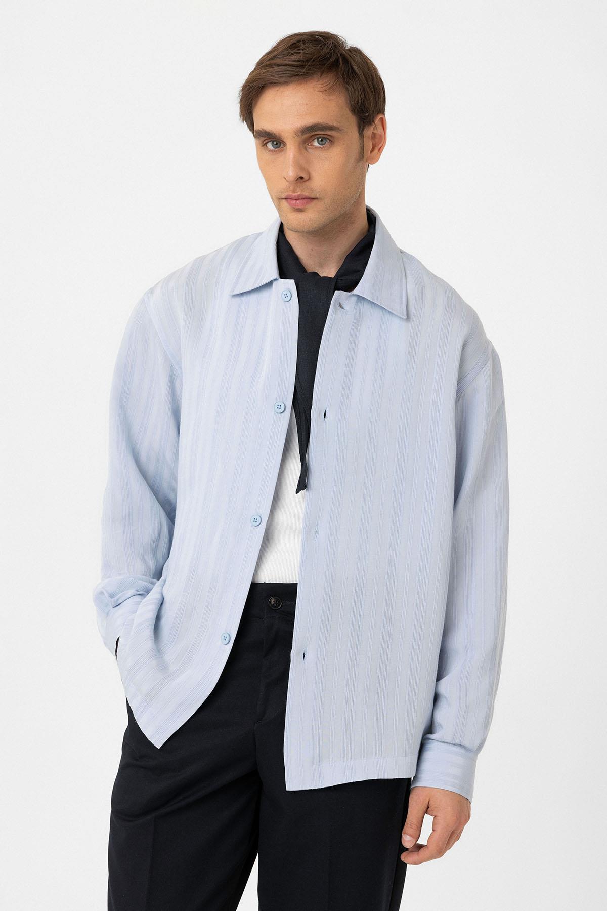 Antioch Bebe Mavi Oversize Dokulu Erkek Gömlek