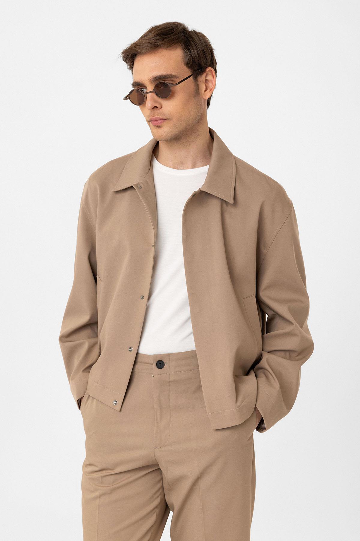 Antioch Bej Gizli Düğme Mevsimlik Relax Fit Erkek Mont