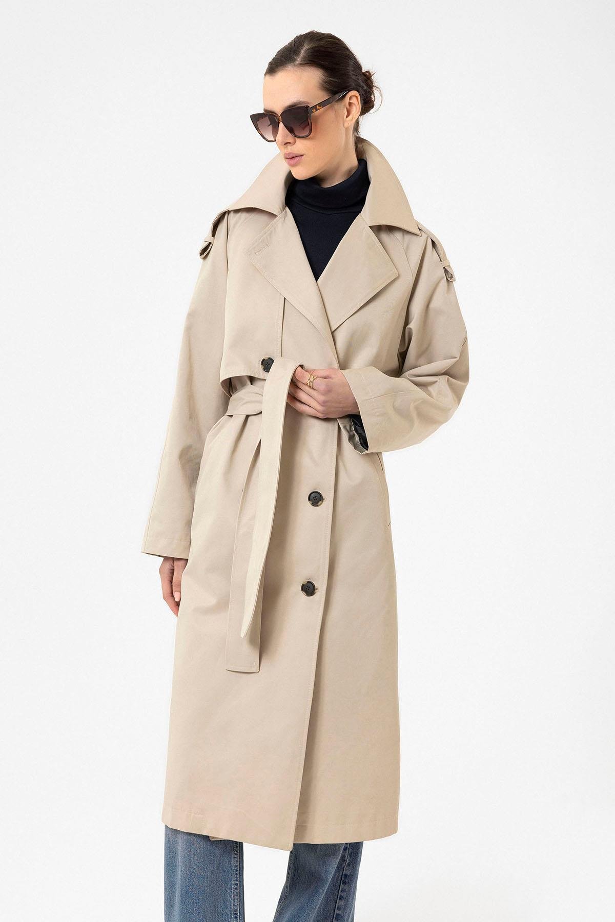Antioch Bej Kadın Kemerli Uzun Trençkot