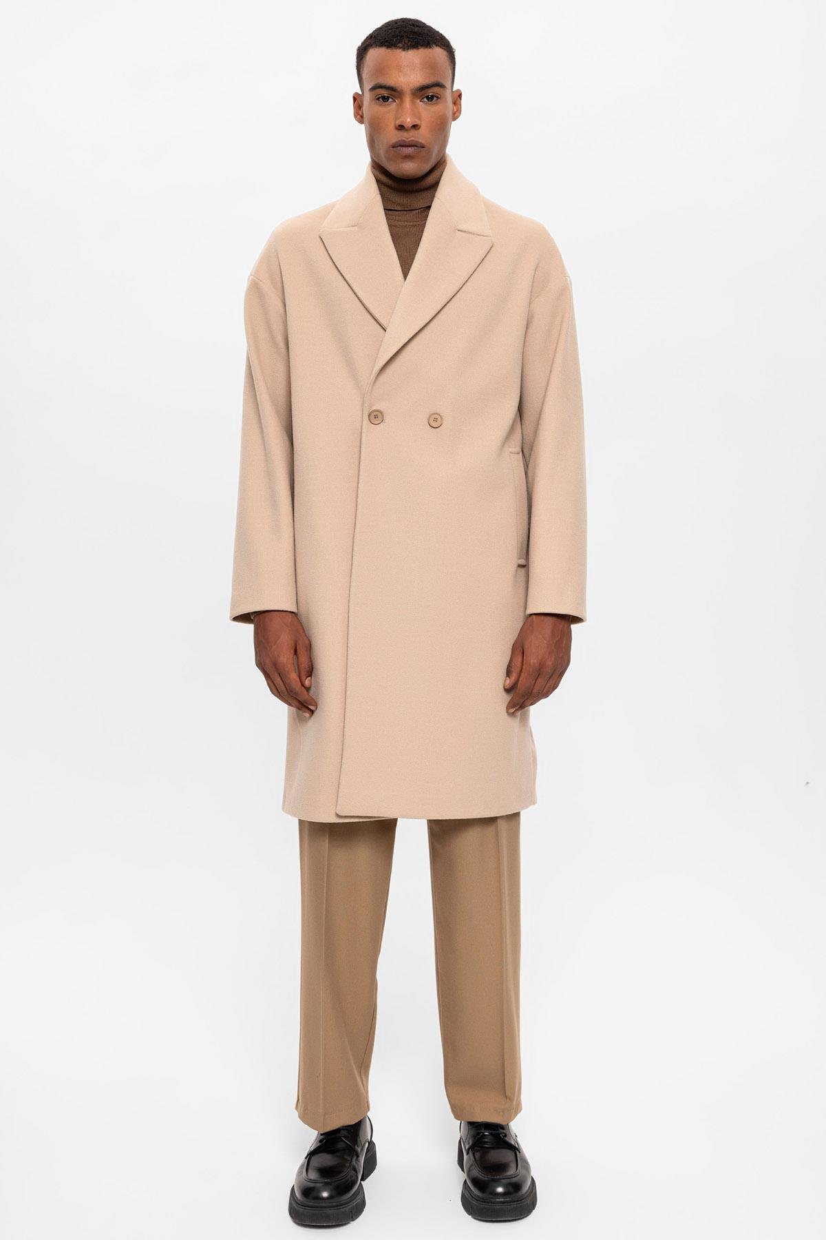 Antioch Bej Oversize Kruvaze Erkek Kaban