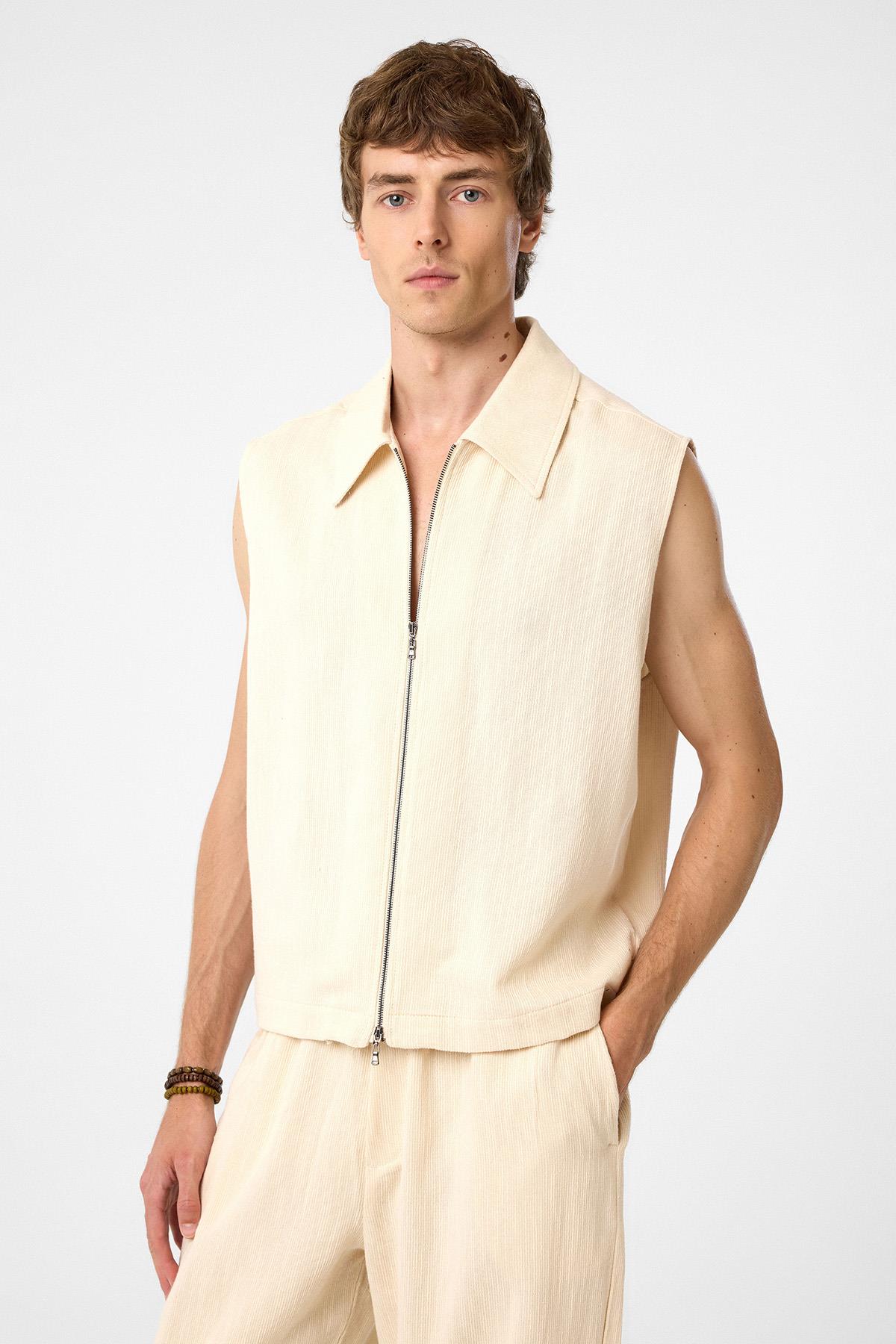 Antioch Bej Polo Yaka Dokulu Erkek Yelek