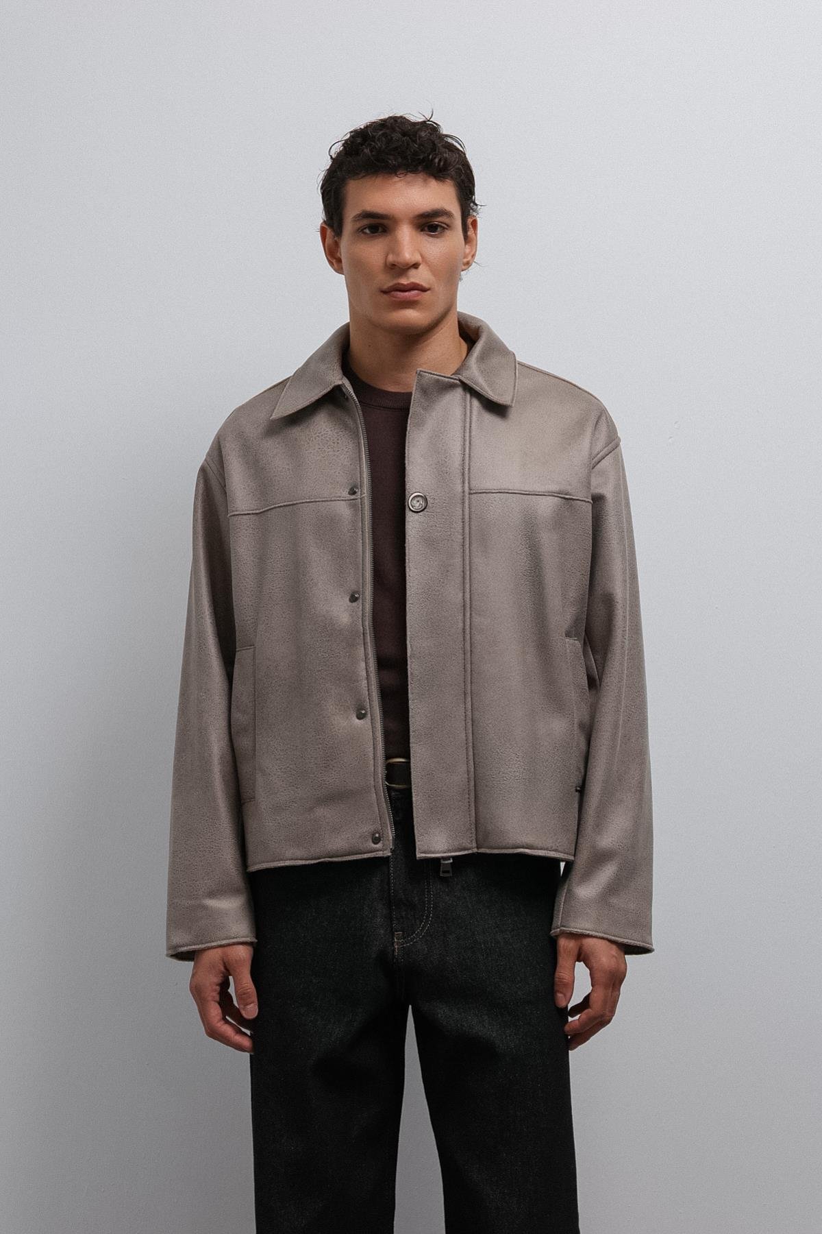 Antioch Bej Relax Fit Suni Deri Erkek Mont